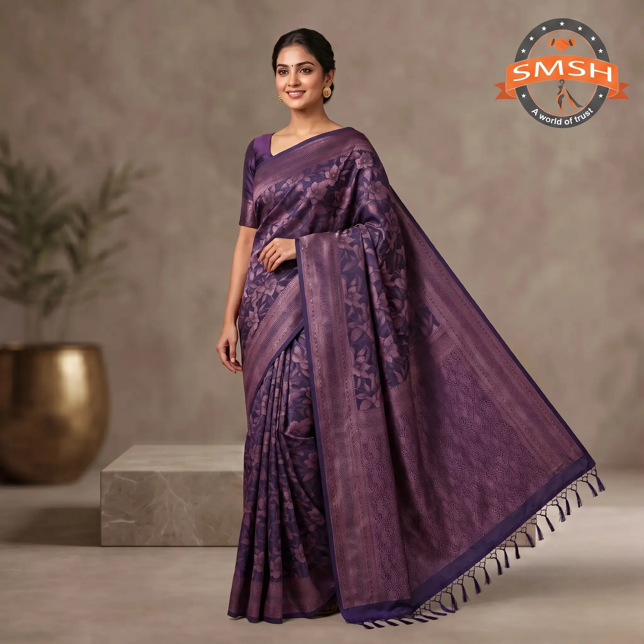 Purple Fancy Textured Brocade Silk Saree